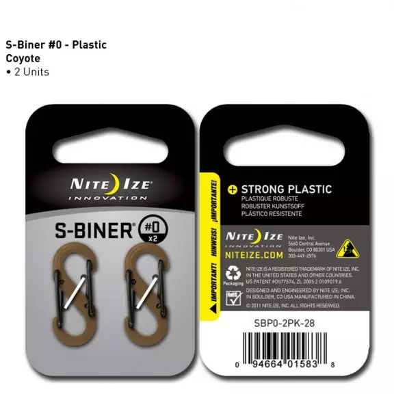 Nite Ize® Karabińczyk S-Biner SIZE 0 - 2 Pack - Plastikowy - Coyote / Tan