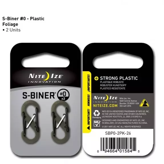 Nite Ize® Karabińczyk S-Biner SIZE  0 (SBP0-2PK-26) - 2 Pack - Plastikowy - Foliage Green