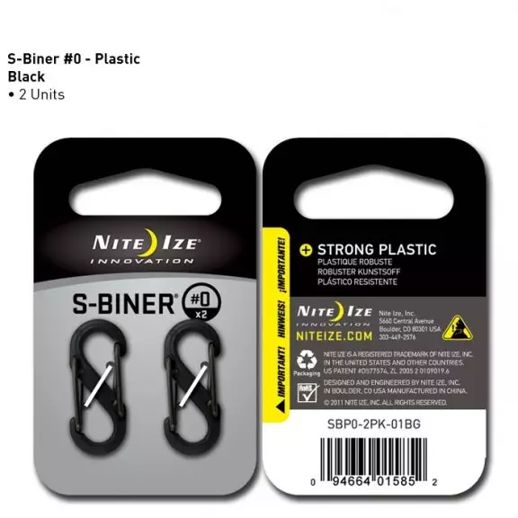 Nite Ize® Karabińczyk S-Biner SIZE 0 - 2 Pack - Plastikowy - Czarny