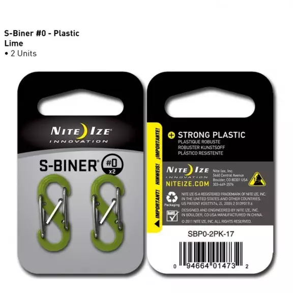 Nite Ize® Karabińczyk S-Biner SIZE 0 - 2 Pack - Plastikowy - Lime