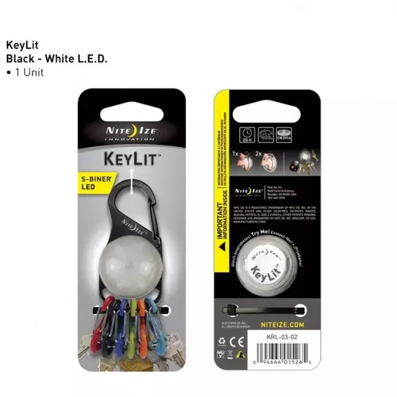 Nite Ize® S-Biner Key Lit - Schwarz - Weiß