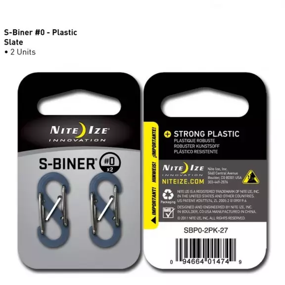 Nite Ize® Karabińczyk S-Biner SIZE 0 - 2 Pack - Plastikowy - Ciemnoszary