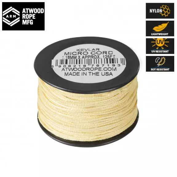 Atwood® Linka Micro Cord Kevlar 1.18mm (125 FT) - Żółty